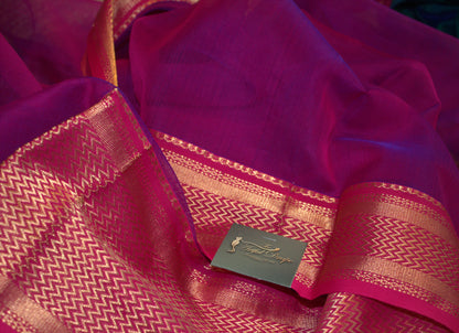 Maheswari Silk Saree Double shade Peacock Green with Purple border