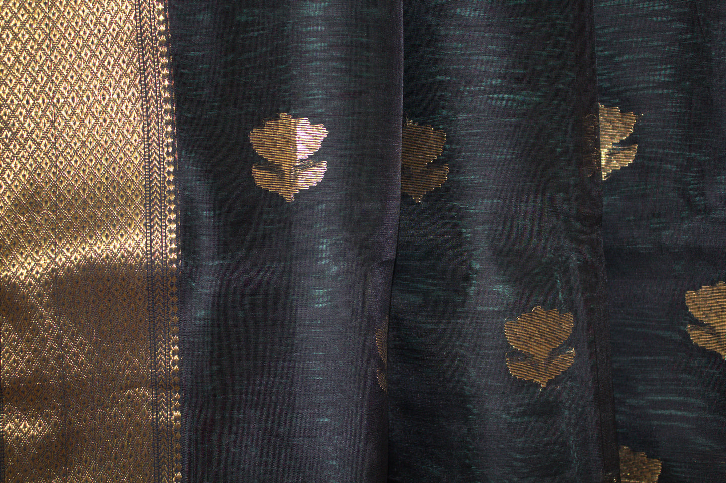 Maheswari Silk Saree Turquoise blue with Black border and contrast black blouse