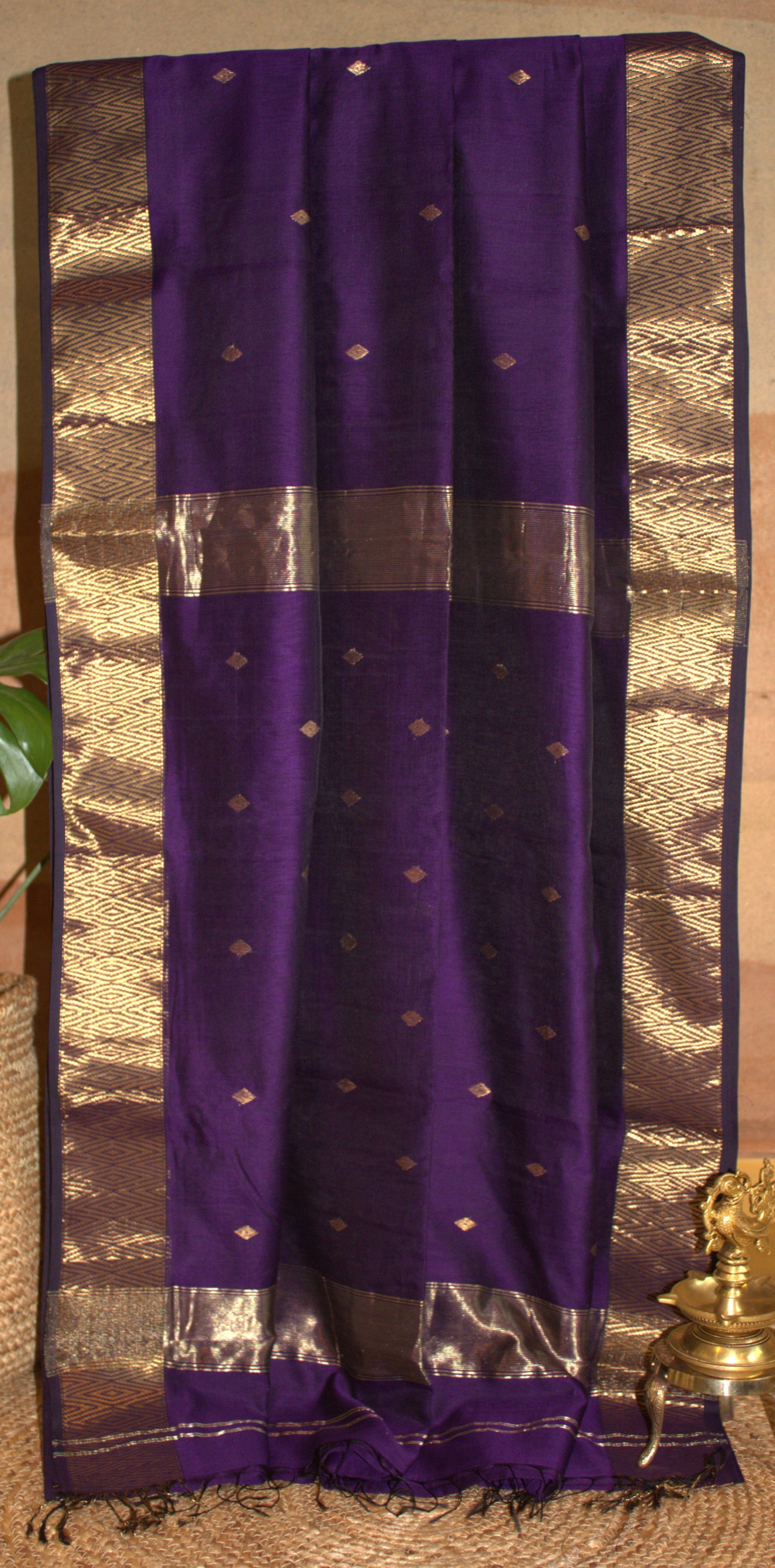 Maheswari Silk Saree Purple Zari with Plain running blouse
