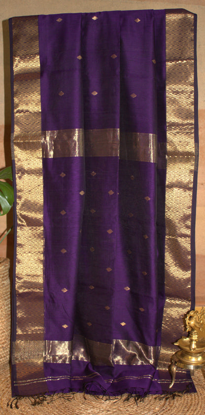 Maheswari Silk Saree Purple Zari with Plain running blouse