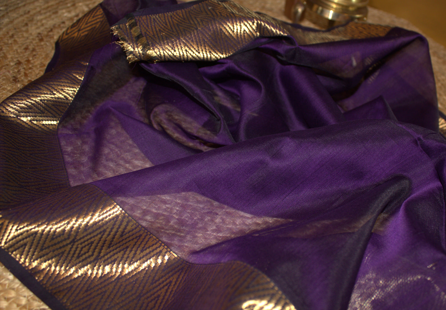 Maheswari Silk Saree Purple Zari with Plain running blouse