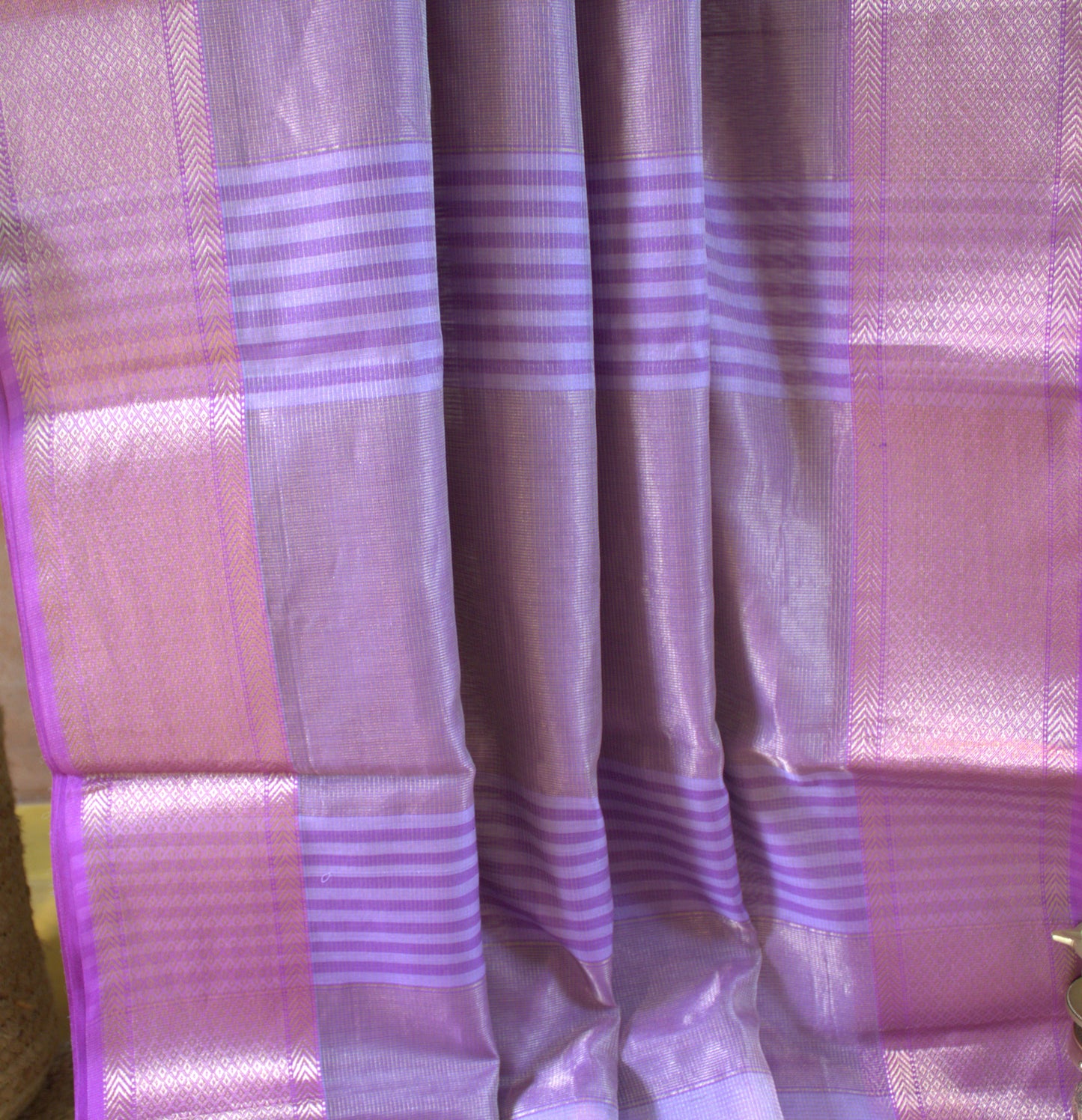 Maheswari Tissue Silk Saree Lavender with Zari border and running blouse
