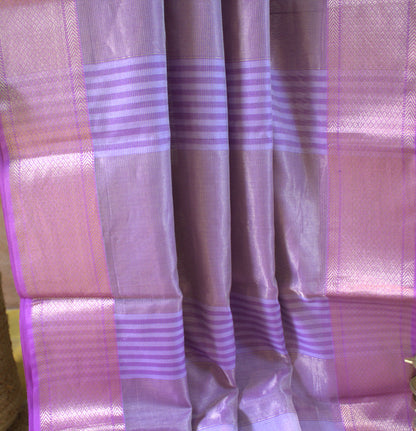 Maheswari Tissue Silk Saree Lavender with Zari border and running blouse