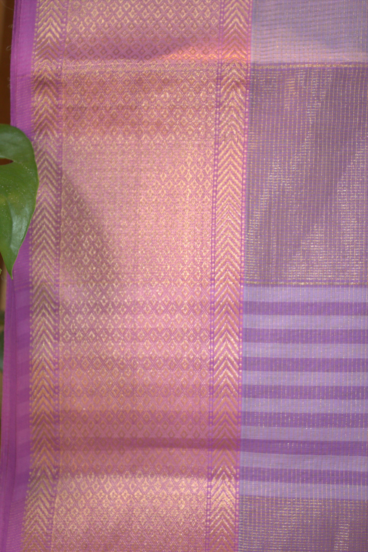 Maheswari Tissue Silk Saree Lavender with Zari border and running blouse