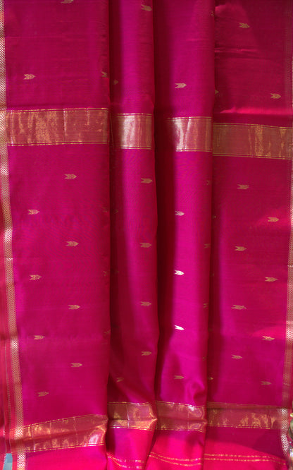 Maheswari Silk Saree Pink small Zari border with running blouse