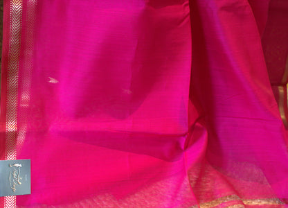 Maheswari Silk Saree Pink small Zari border with running blouse