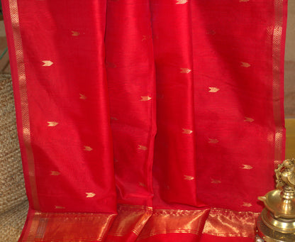 Maheswari Silk Saree Red with small zari border and running blouse