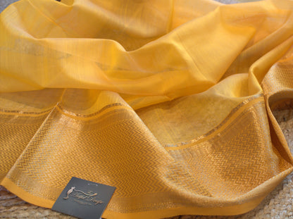 Maheswari Silk Saree Beige/Cream with Yellow border and contrast yellow blouse