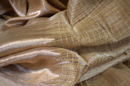 Pure Matka silk Beige/golden saree with checks and running blouse