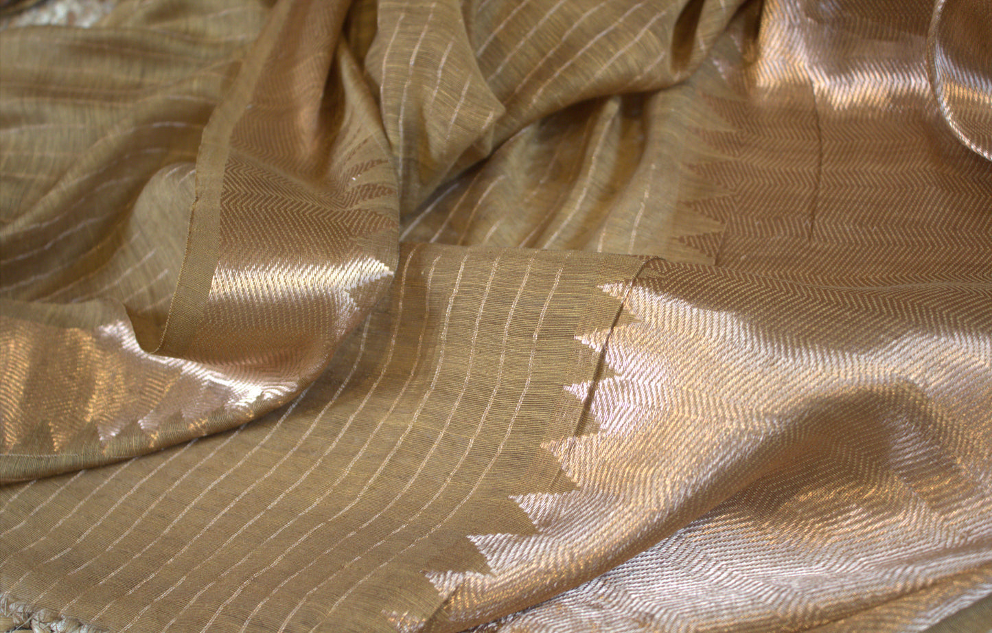 Pure Matka silk Beige/golden saree with checks and running blouse
