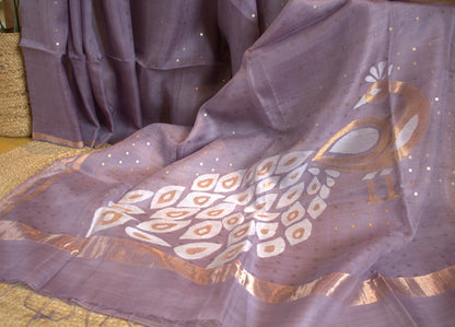 Pure Muslin silk sequence weaving saree with peacock weave pallu and matka silk blouse
