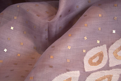 Pure Muslin silk sequence weaving saree with peacock weave pallu and matka silk blouse