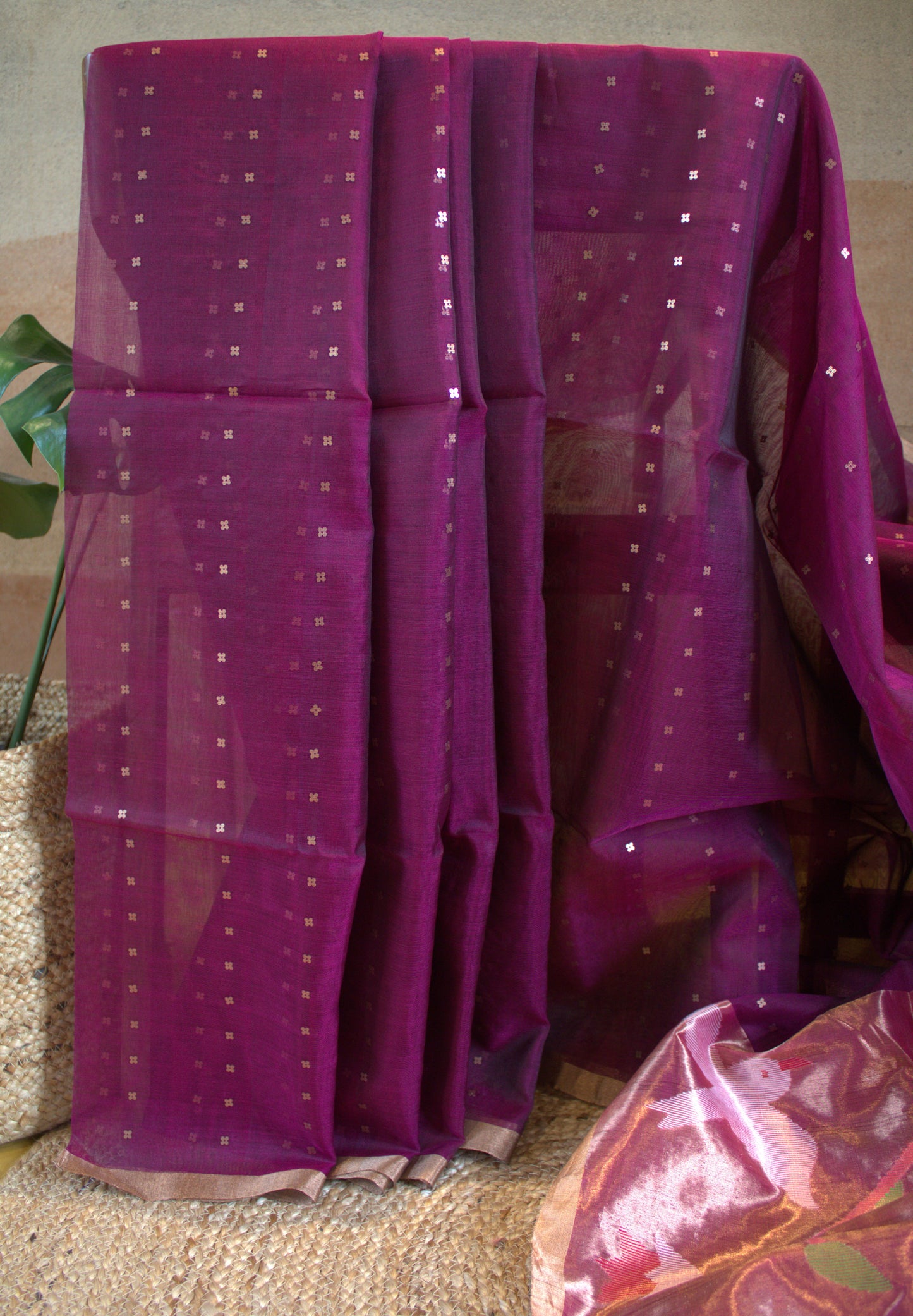 Pure Muslin Silk purple sequence weaving saree with Paithani pallu and Matka blouse