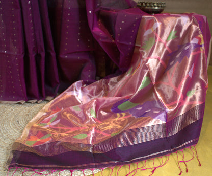 Pure Muslin Silk purple sequence weaving saree with Paithani pallu and Matka blouse