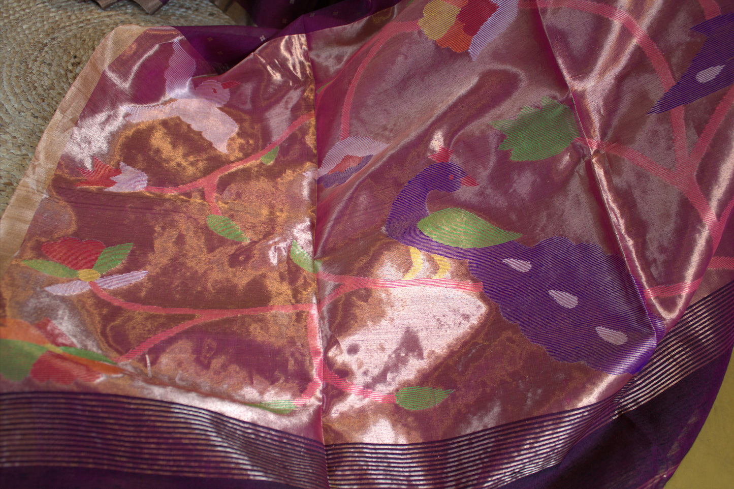 Pure Muslin Silk purple sequence weaving saree with Paithani pallu and Matka blouse