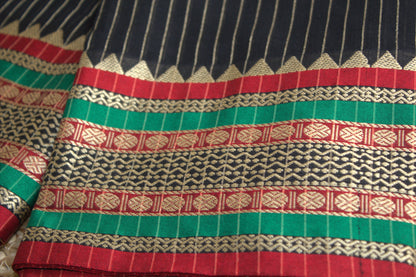 Narayanpet cotton Black saree with big temple border and running blouse