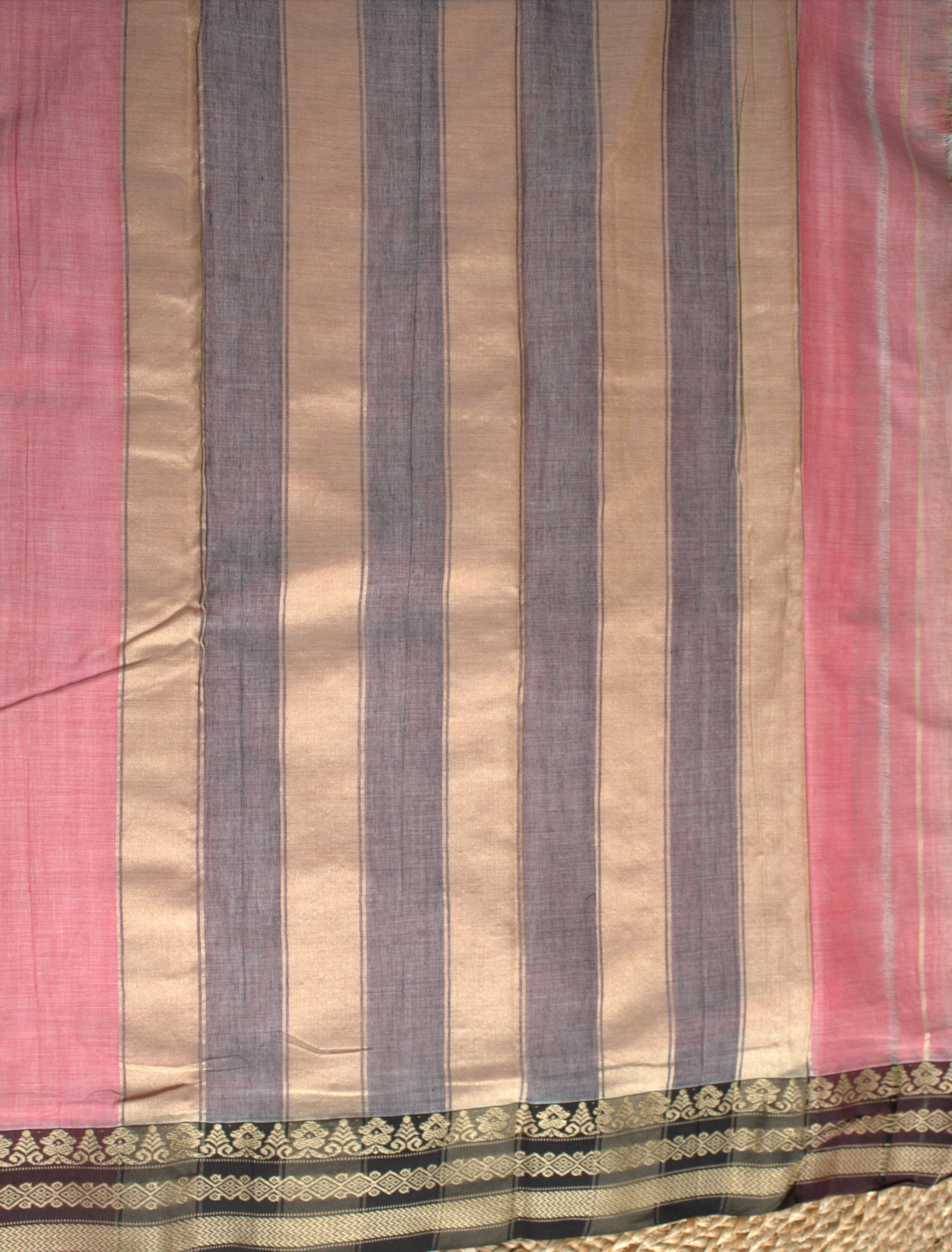 Narayanpet cotton Pink saree with Brown border and running blouse