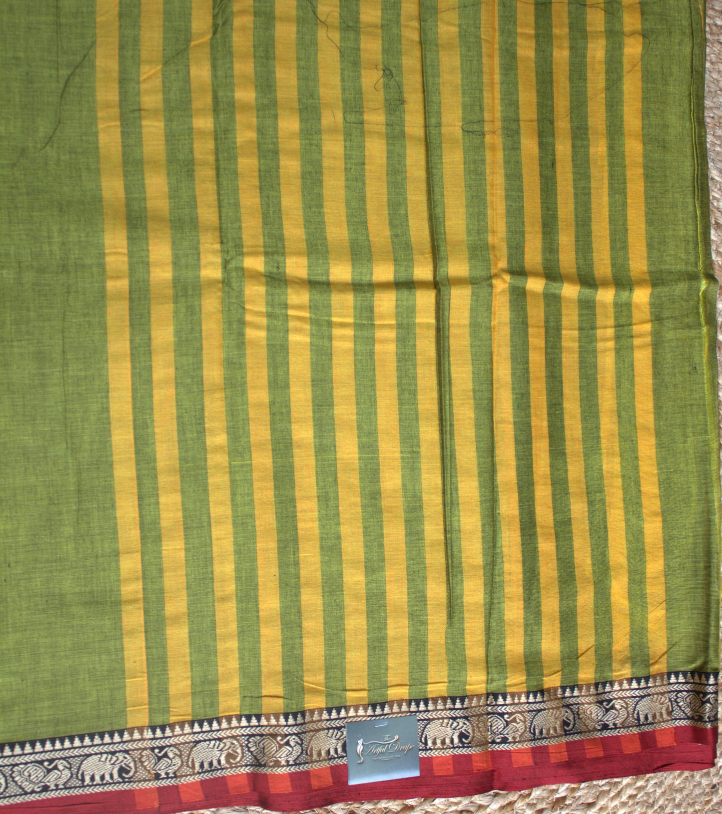 Narayanyet cotton Green saree with small Red border and running blouse