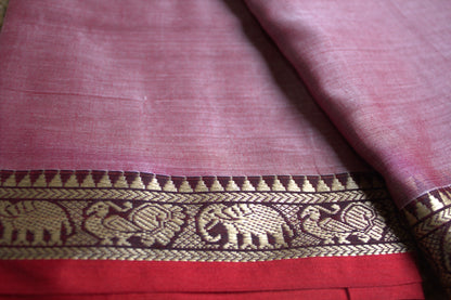 Narayanpet cotton  Rosy brown saree with red small border and running blouse
