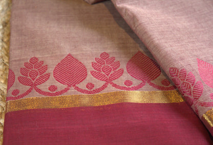 Chettinad cotton onion color saree with maroon border (without blouse)
