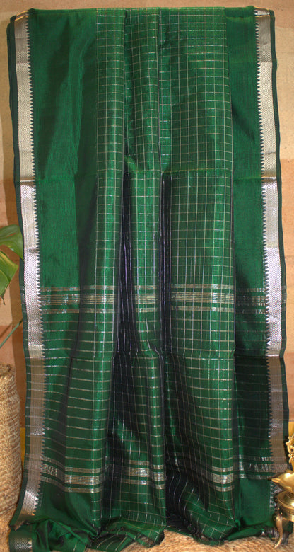 Pure Mangalgiri Green silk cotton saree with running blouse and an extra printed blouse