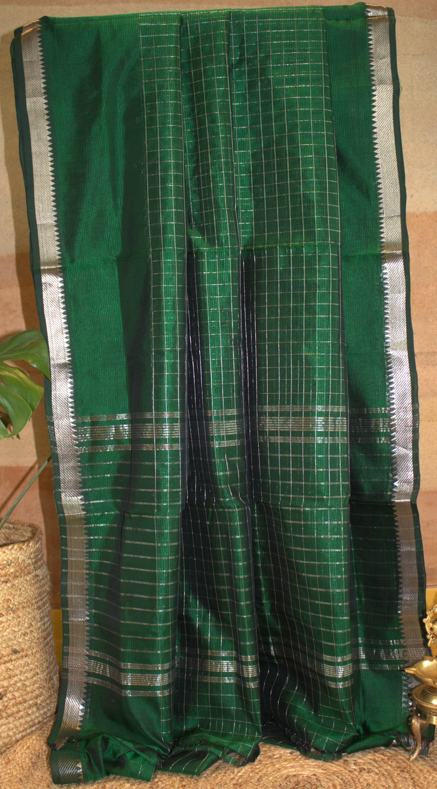 Pure Mangalgiri Green silk cotton saree with running blouse and an extra printed blouse