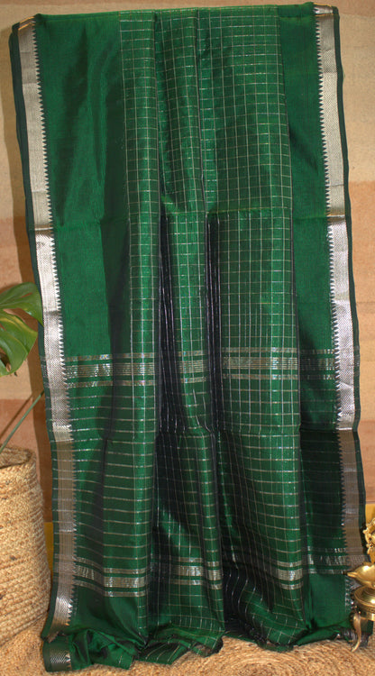 Pure Mangalgiri Green silk cotton saree with running blouse and an extra printed blouse