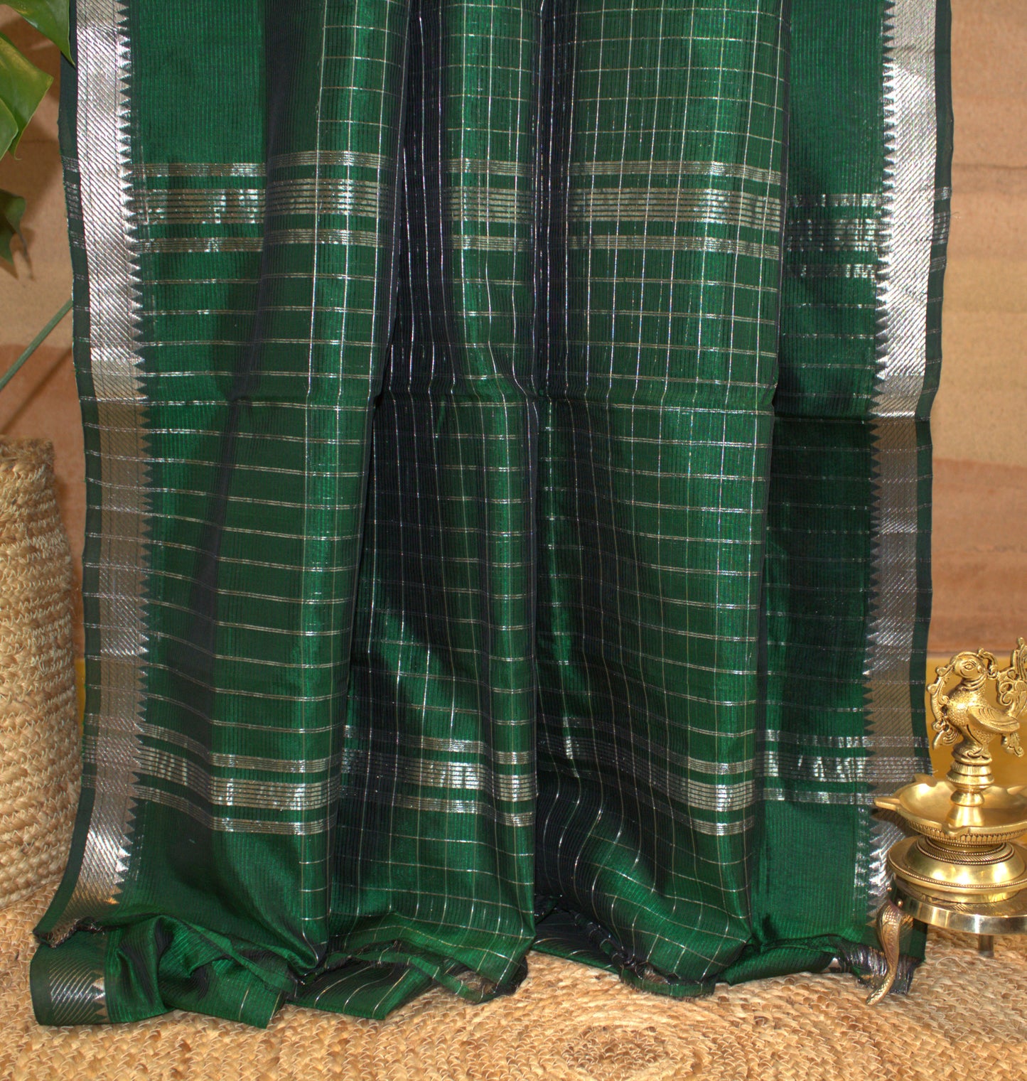 Pure Mangalgiri Green silk cotton saree with running blouse and an extra printed blouse