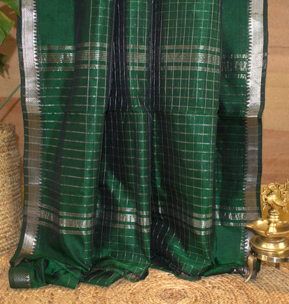Pure Mangalgiri Green silk cotton saree with running blouse and an extra printed blouse