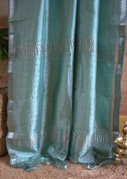 Pure Mangalgiri Pastel Green saree with small zari border and running blouse