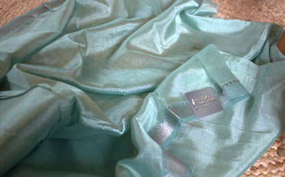 Pure Mangalgiri Pastel Green saree with small zari border and running blouse