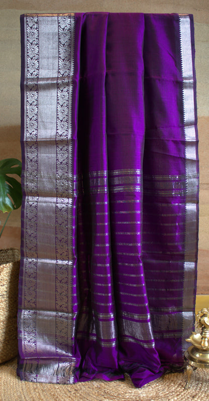 Pure Mangalgiri Purple saree with Kanchi zari border and running blouse