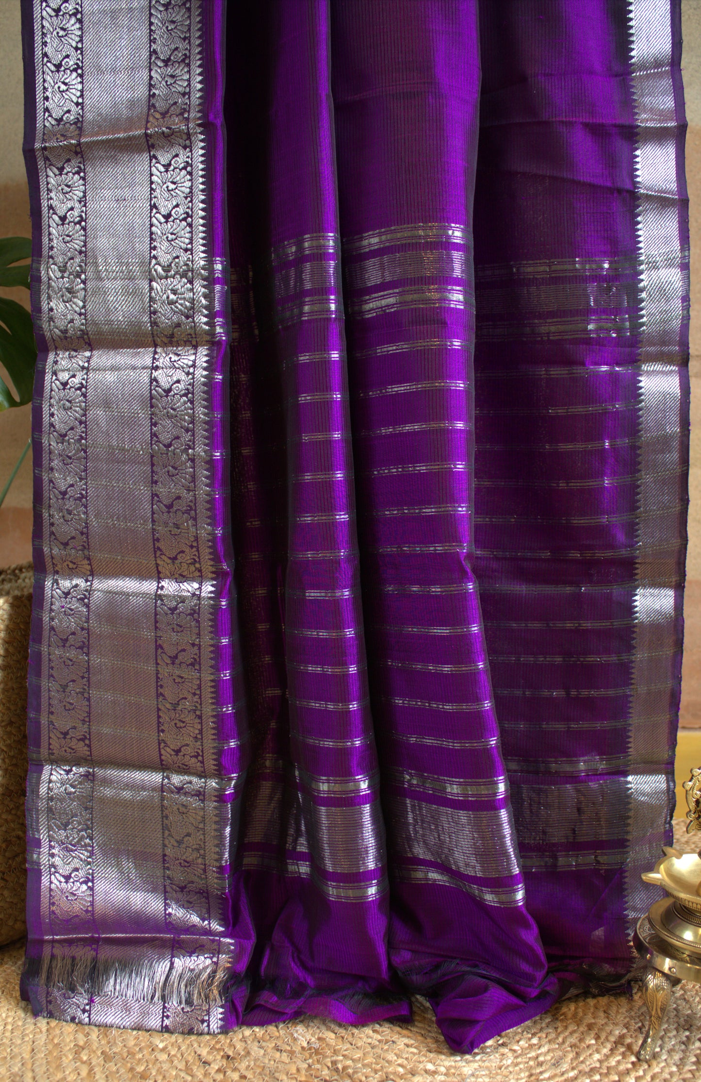 Pure Mangalgiri Purple saree with Kanchi zari border and running blouse