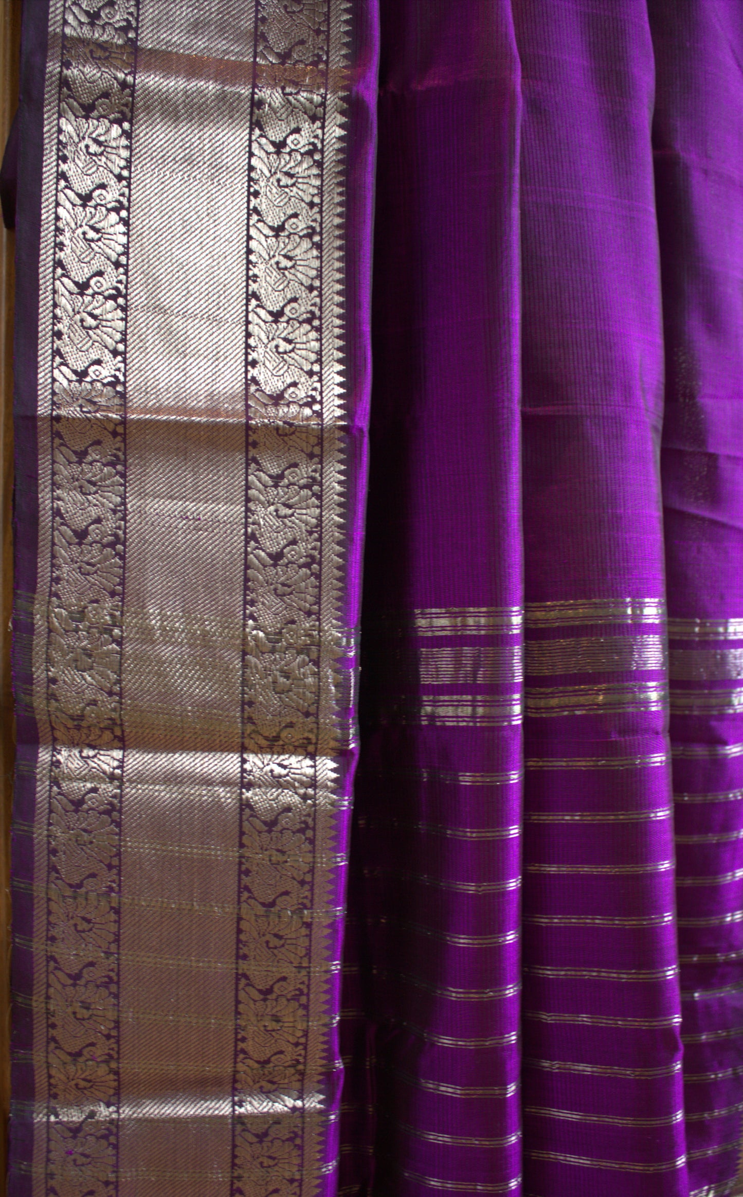 Pure Mangalgiri Purple saree with Kanchi zari border and running blouse