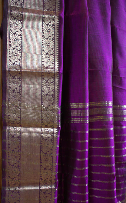 Pure Mangalgiri Purple saree with Kanchi zari border and running blouse