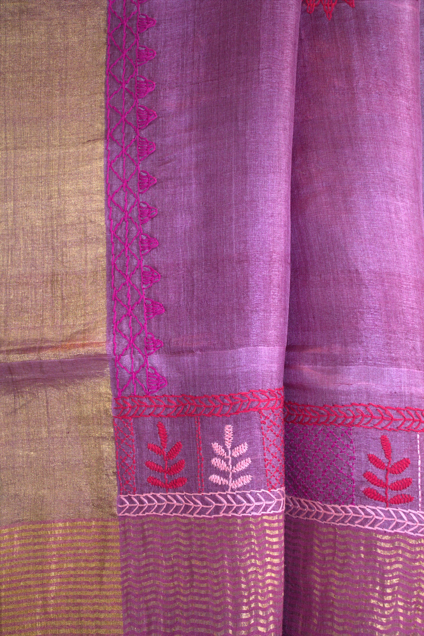 Pure Tussar silk Purple saree with Hand embroidery