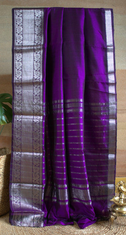 Pure Mangalgiri Purple saree with Kanchi zari border and running blouse