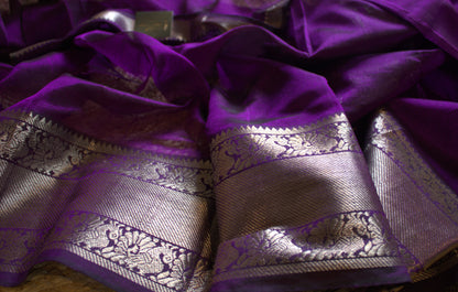 Pure Mangalgiri Purple saree with Kanchi zari border and running blouse