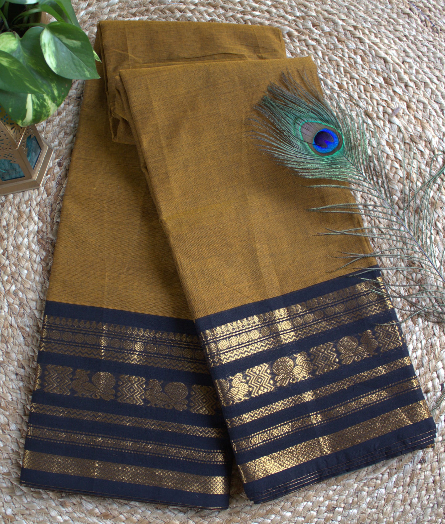 Chettinad cotton Yellow saree with Black border and running blouse