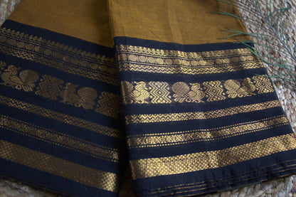 Chettinad cotton Yellow saree with Black border and running blouse