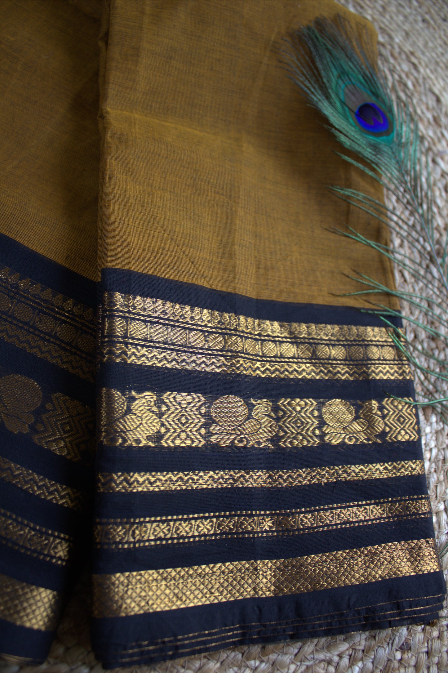 Chettinad cotton Yellow saree with Black border and running blouse