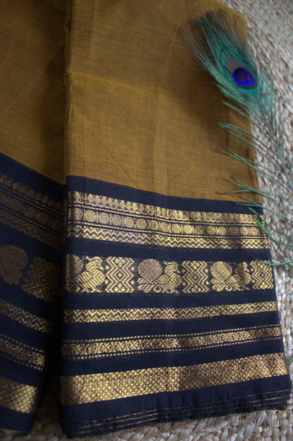 Chettinad cotton Yellow saree with Black border and running blouse