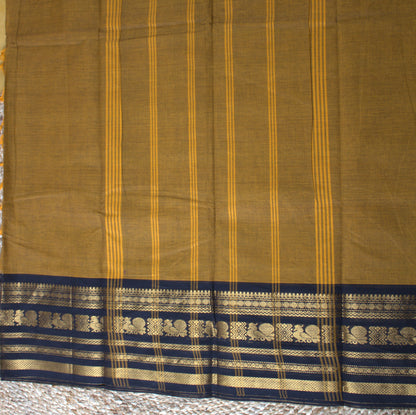 Chettinad cotton Yellow saree with Black border and running blouse