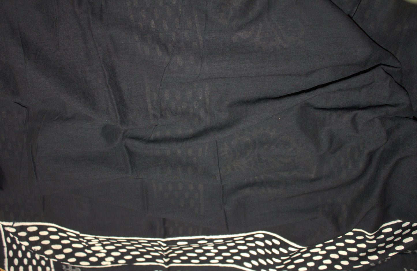 Mul Cotton Black Saree Dabu print