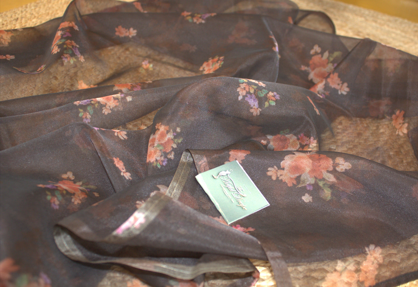 Organza Black printed saree with lace border printed blouse