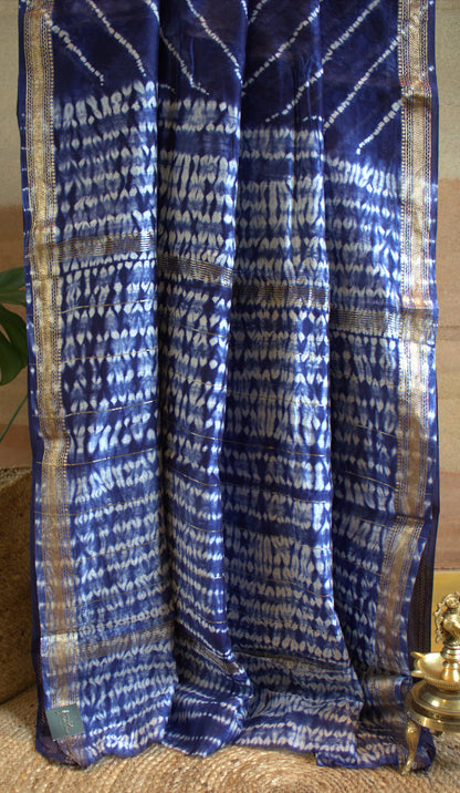 Maheshwari silk Blue tie and dye saree with contrast blouse