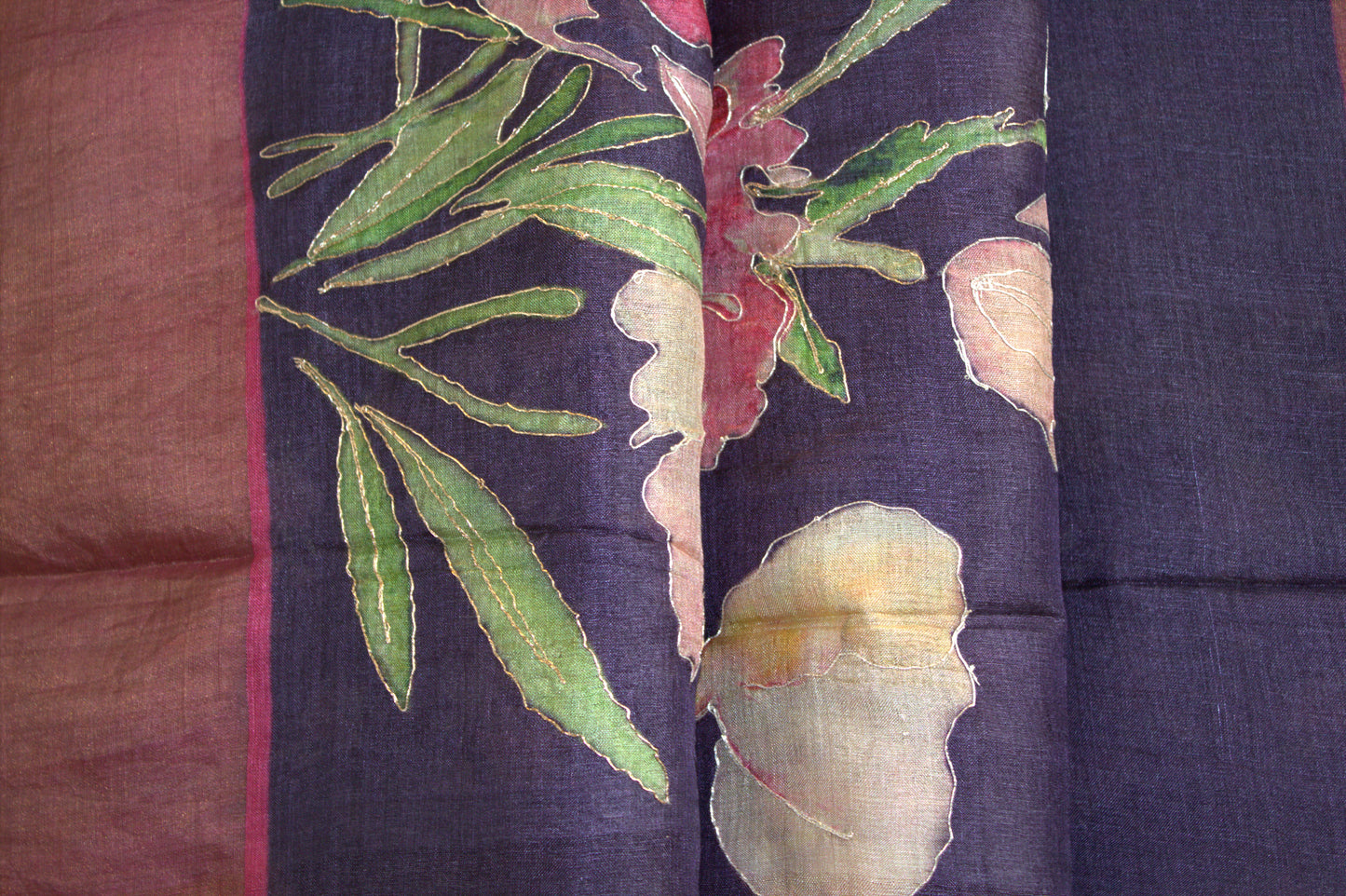 Pure Tussar silk Violet saree with prints and Zari border