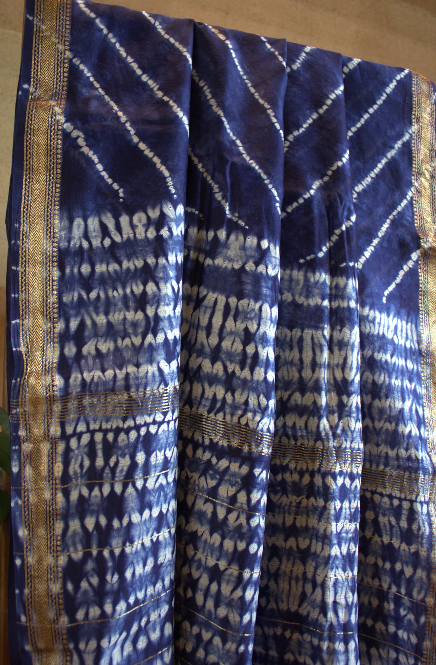 Maheshwari silk Blue tie and dye saree with contrast blouse