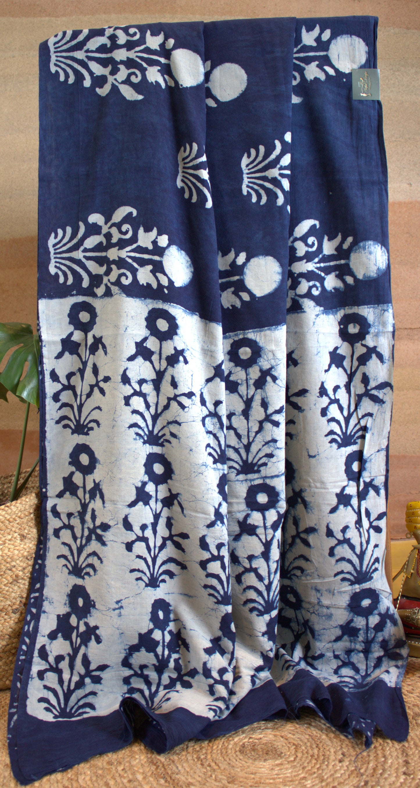 Mul Cotton Blue saree Hand block print