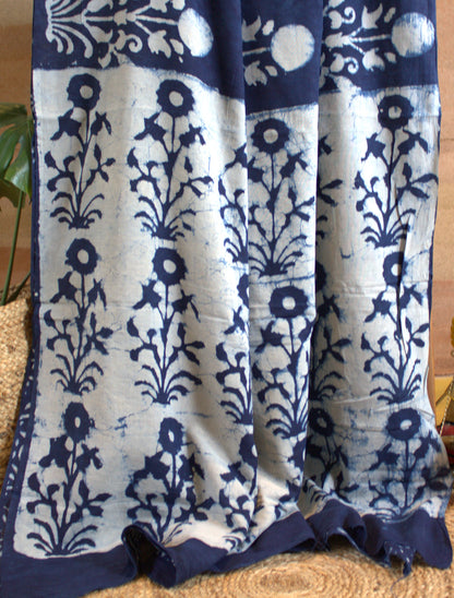 Mul Cotton Blue saree Hand block print